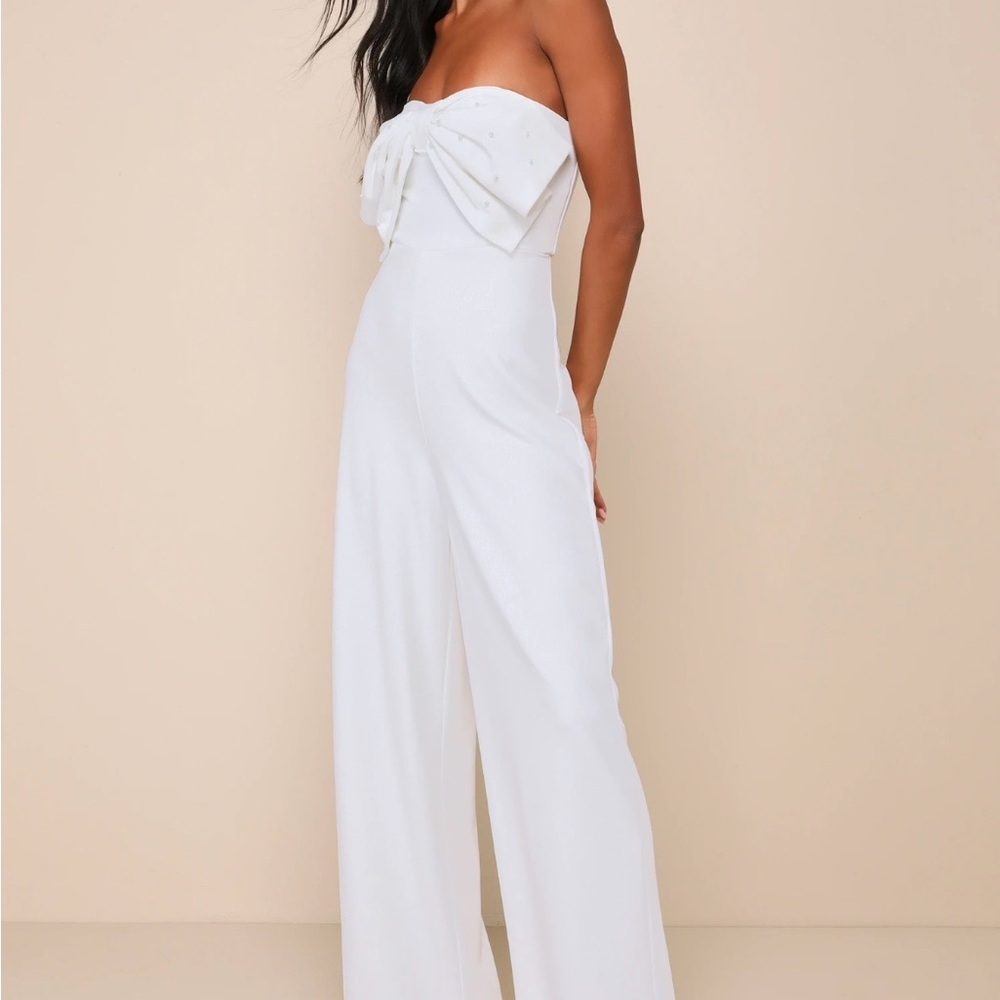 Lulu's White Strapless Bow Jumpsuit